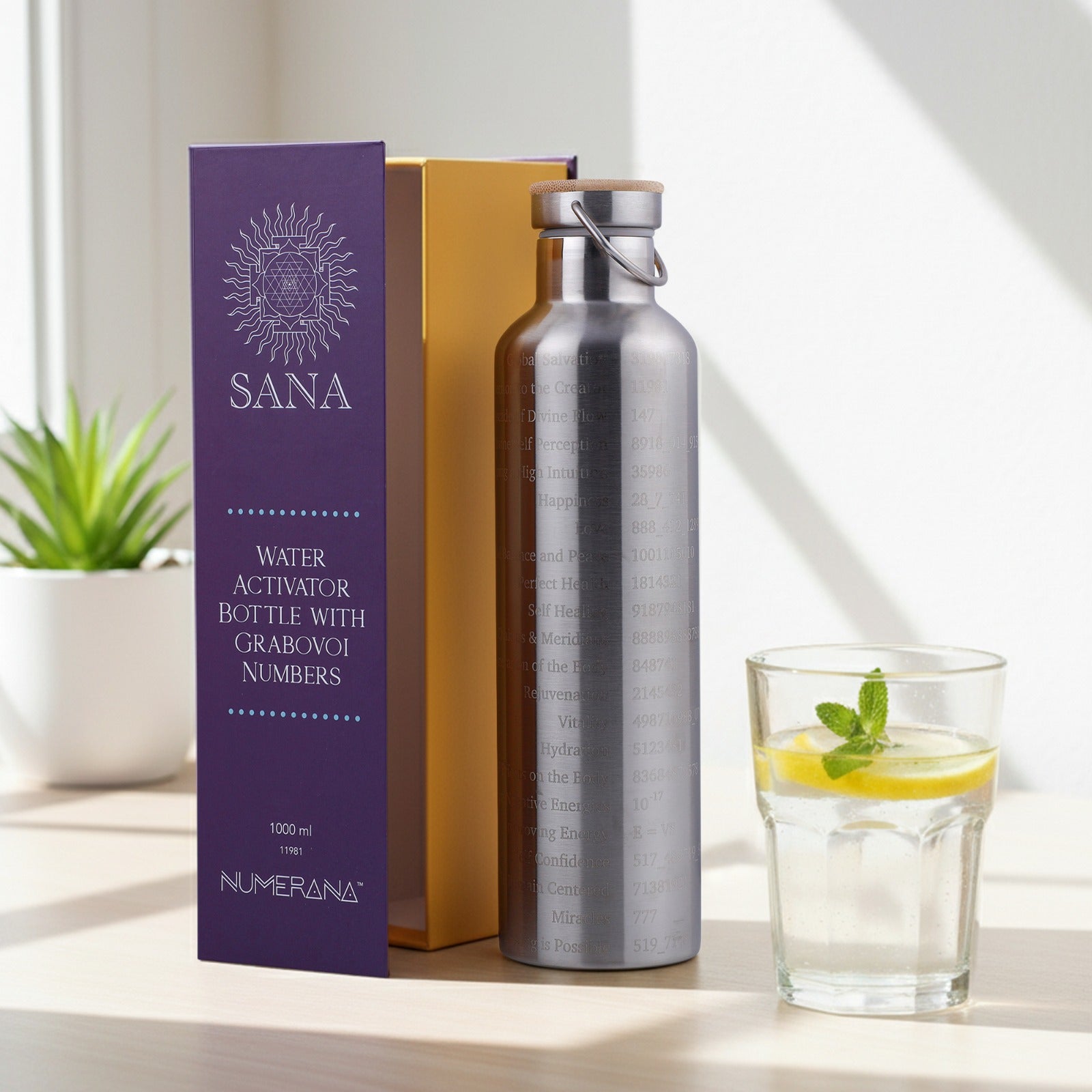 Water Activator Bottle with Grabovoi Numbers and Sacred Geometry (1L | 1000ml)