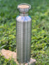 1L silver stainless steel Grabovoi bottle with engraved energy codes to transform water and support vibrational healing.