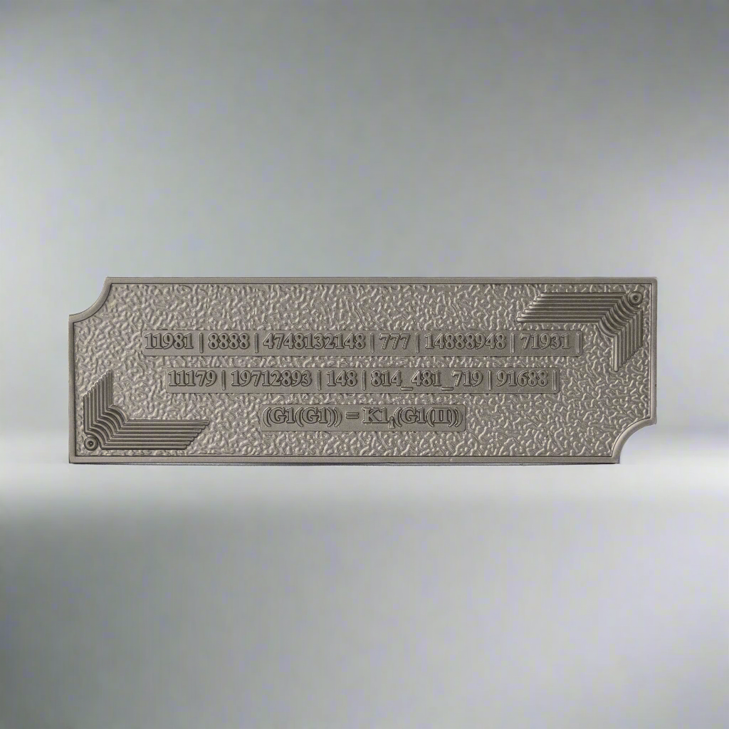 Metallic Grabovoi number charm for vehicles, designed to enhance protection, remove obstacles, and harmonize travel energy