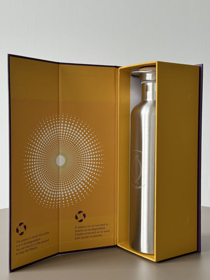 750ml double-walled stainless steel bottle with Grabovoi codes to transform water and align the body with high frequencies.