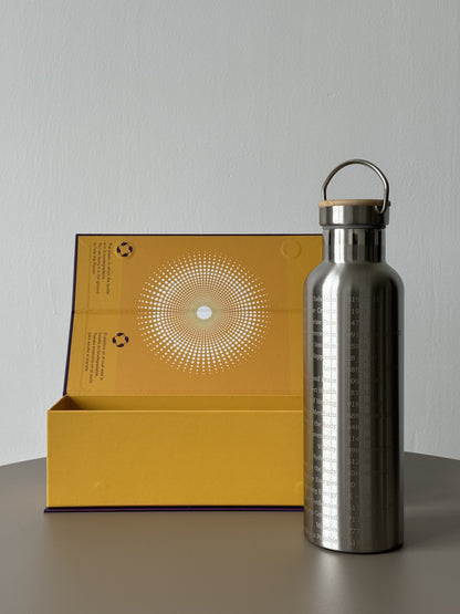 750ml double-walled stainless steel bottle with Grabovoi codes to transform water and align the body with high frequencies.