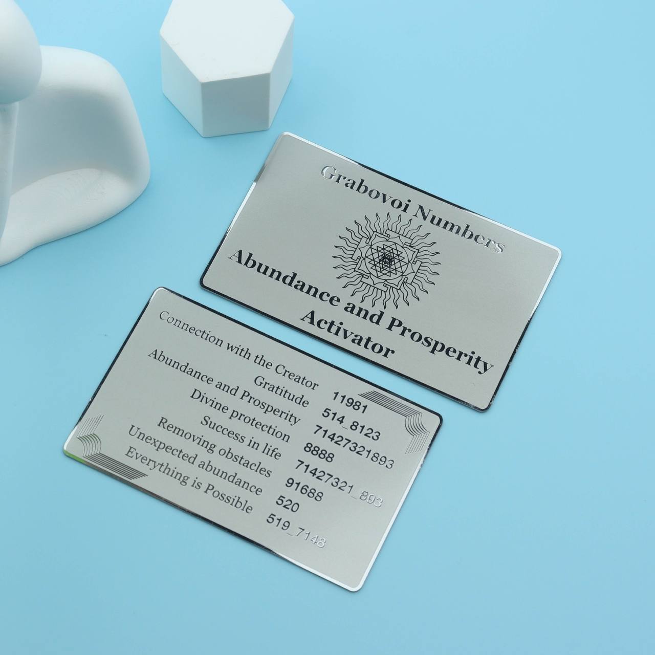 Grabovoi number wallet card designed to enhance abundance, wealth, and financial alignment through spiritual technology.